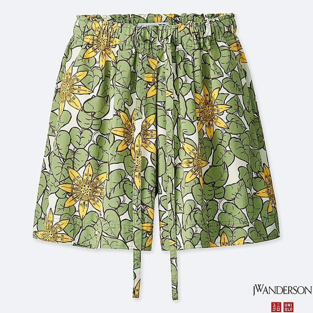 JW Anderson x Uniqlo 100% Cotton Green Tropical Floral Printed Flare Shorts